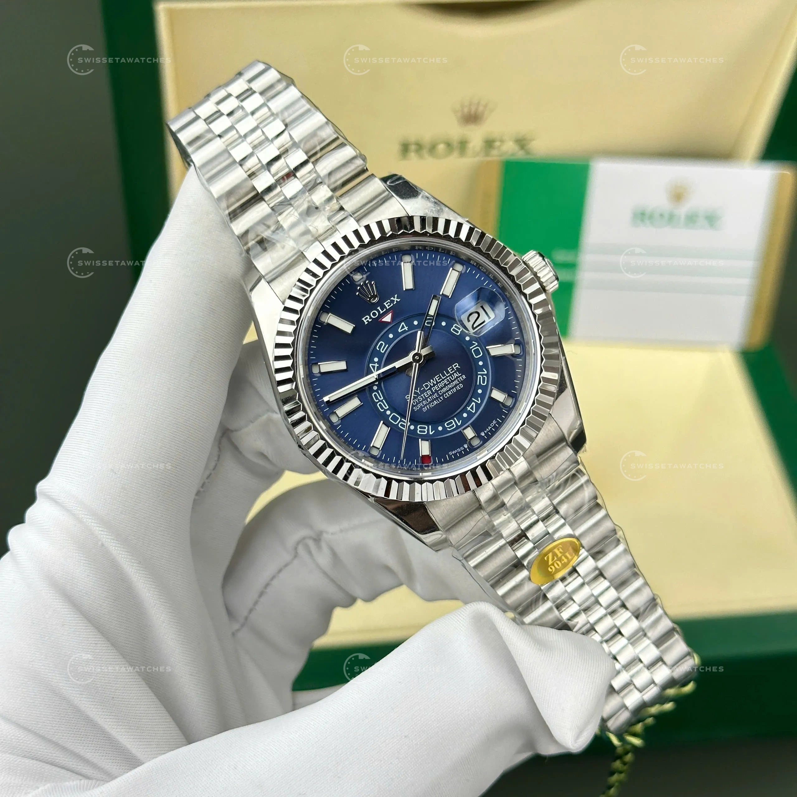 Rolex Sky-Dweller 326934 Mavi Kadran Jubilee Bilezik Paslanmaz Çelik & Beyaz Altın Kasa Super Clone 42mm (3)