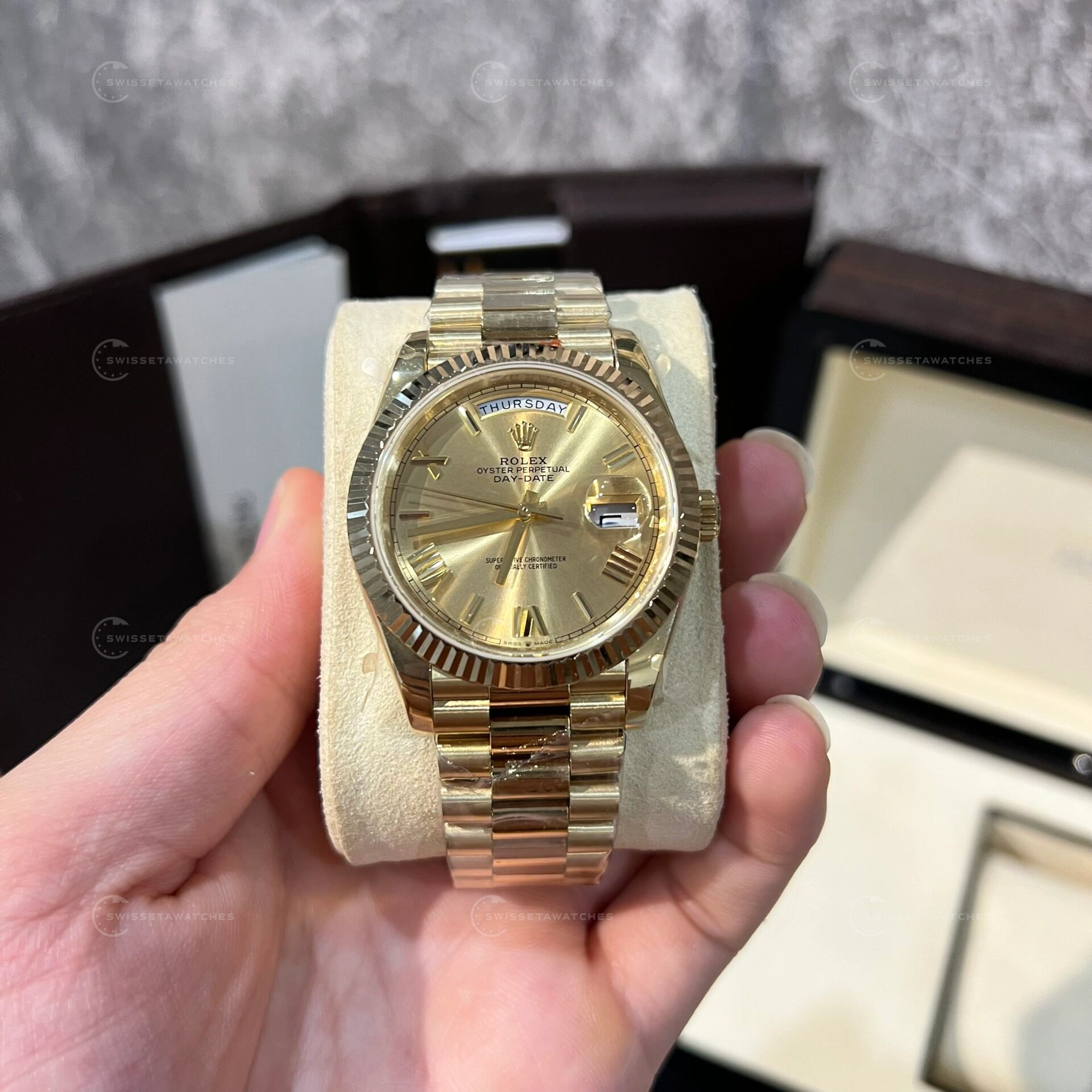 olex Day-Date 40mm Yellow Champagne Kadran Ref. 228238 Super Clone ETA Saat (1)