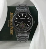 Audemars Piguet Royal Oak 26522CE clone saat – siyah seramik kasa, açık tourbillon mekanizma, 41mm APS üretimi replika model.