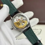 Rolex Perpetual 1908 Tiffany kadranlı Super Clone saat – 39mm gümüş kasa, siyah deri kayış ve PPF üretimi.